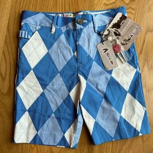 Royal & Awesome Diamond Argyle Shorts Print Golf Shorts. NWT!
